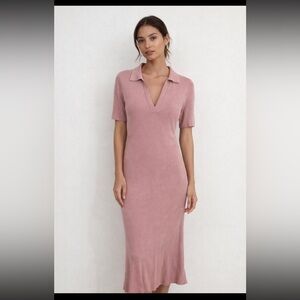 Equipment pink knit collared midi dress size small NWT
